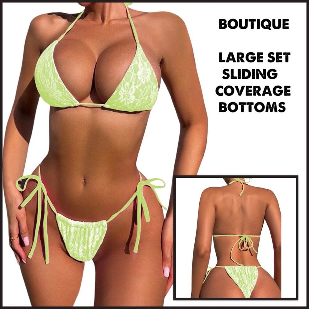Boutique Women's Green Bikini With Lace Overlay
Large Set